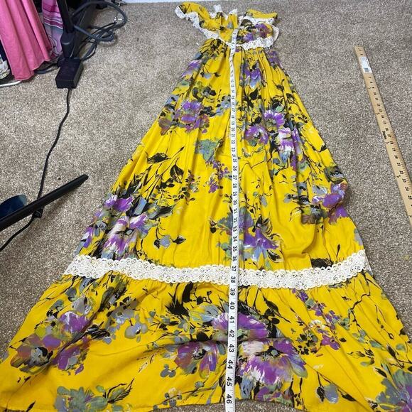Umgee Sunny Yellow Floral On Off Shoulder Maxi Dress  Bottom Tier Ruffle Side MD - Picture 11 of 11